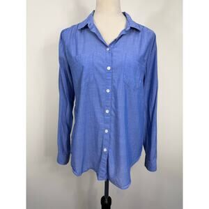 Ann Taylor Factory Chambray Button Down Shirt Blue Roll Tab Sleeve Sz M Coastal